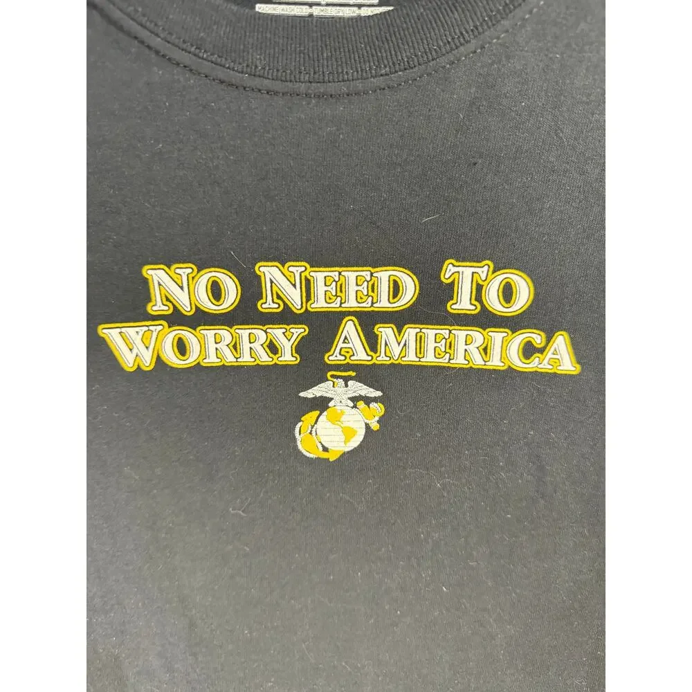 Frontline Apparel USMC Marines T-Shirt Large Black No Need To Worry America